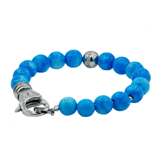 an elastic and stainless steel bracelet with larimar